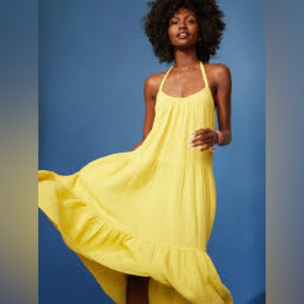 Xirena Reagen Lemon Yellow Gauze Halter Midi Dress $148 MSRP XS